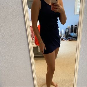 Blue wrap one shoulder dress